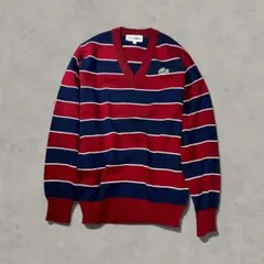 CHEMISE LACOSTE Vネック ボーダー ニット セーター
