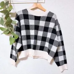 【美品】SHEIN Dazy ギンガムチェック クロップドニット Lサイズ
