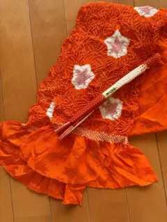 used 絞り帯揚げ　帯締めセット　オレンジ色