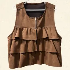 しまむら Helm スエポン ティアード フリル ベスト Mサイズ ブラウン