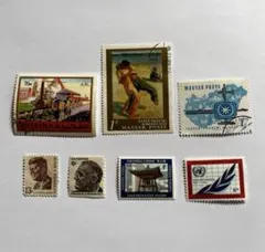 レトロな使用済切手 アンティーク外国切手 7枚セット アメリカ ハンガリー