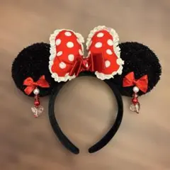 ディズニー　ミニーマウス　カチューシャ　イヤリング　リボン　ラメ　水玉