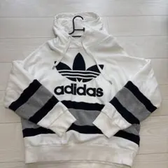 adidas ストライプ フード付きパーカー ワッフルパーカー ホワイト