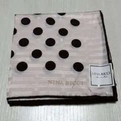 NINA RICCI 大判ハンカチ　シルク　ピンク　ブラウンドット