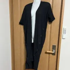 マライカ ブラック コットン ロングカーディガン 半袖