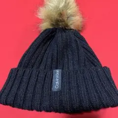 Calvin Klein ブラック　リブニット帽 ファー付きのサムネイル