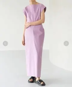 【美品】2024SS　IENA　ストレッチリネンワンピース　パープル　麻混　M