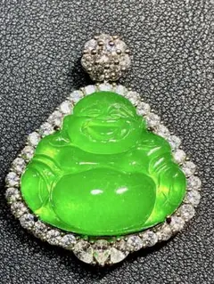 天然翡翠A貨 福々しい笑みが魅力の仏様 布袋様 ペンダントトップ 
