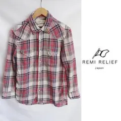 送料無料匿名発送REMI RELIEF★レミレリーフ★リネン混７部チェックシャツ