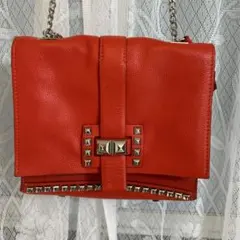 ZARA WOMAN ザラ　赤 レザー ショルダーバッグ スタッズ付き