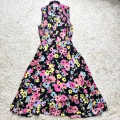 美品 ケイトスペードニューヨーク 花柄 ノースリーブ フレア ロング ワンピース