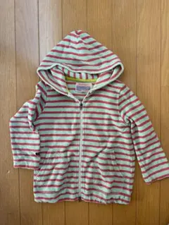 デニムダンガリー110cm フード付きパイル地　ストライプパーカー