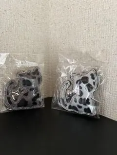 猫型キーホルダーセット（白黒・黒）