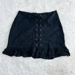 Bershka フロント閉フリルスカート 黒 S【A0275】のサムネイル