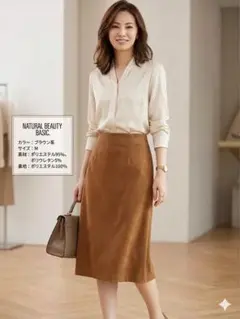 NATURAL BEAUTY BASICブラウン タイトスカート M