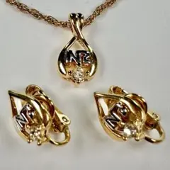 ニナリッチ NINA RICCI NRロゴ ストーン付 ネックレス&イヤリング