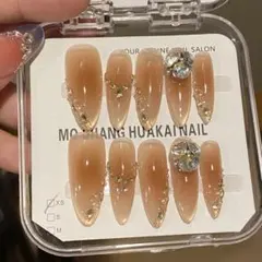 マグネットキラキラ　ストーン付き　ロング ネイルチップ 10個セット XS