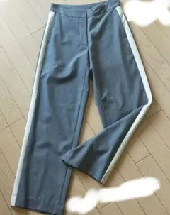 中古】ワイドパンツ サイドライン グレー 微ストレッチ S~M