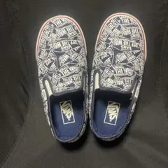 VANS スリッポン 25cm ネイビー/ホワイト ロゴプリント