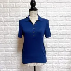 バナナリパブリック【S】ニットポロ 無地 紺 シルク混