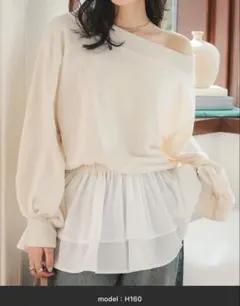 神戸レタス/シャツレイヤード風オフショルスウェット