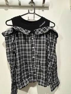 オフショルダー チェック柄シャツ 150cm