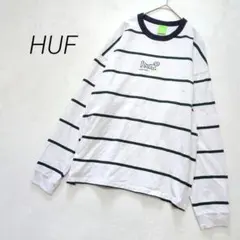 HUF ハフ 長袖 Tシャツ カットソー ボーダー クルーネック ロゴ刺繍 Lのサムネイル