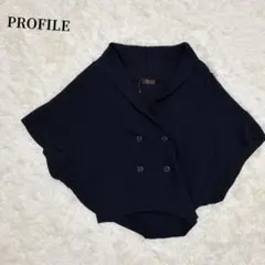 【プロフィール】半袖ニットカーディガン　ダブルボタンポンチョ　ドルマン　M 紺色