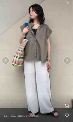 SHIPS any リネン コットン バンドカラー フレンチスリーブ シャツ