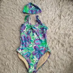 花柄ワンピース水着と帽子セット