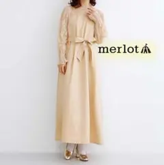 merlotplus新品タグ付き 花柄レース切り替えウエストリボンワンピース