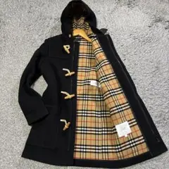 【良品】BURBERRY ダッフルコート 14Y ノバチェック フード ネイビー