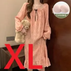 【62-3】オレンジ・ナイトウェア・ルームウェア・ネグリジェ・XL
