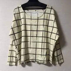【最終値下げ】k* ケイ　格子柄　チェック柄　長袖カットソー　アイボリー　F