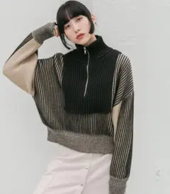 KBF　レイヤードハーフジップニット