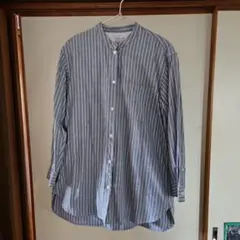 無印良品　ストライプ　オックス　スタンドカラー　チュニックシャツ　ロングシャツ