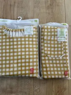 【UNIQLO ユニクロ】長袖リブクルーネックTシャツ　レギンス　チェック　黄色