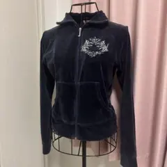 Juicy Couture ベロア　パーカー 刺繍 ネイビー　Lのサムネイル