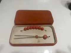 かんざし／珊瑚玉／根掛け／帯留め／和装小物／2点セット／中古品