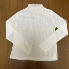 ホワイトリブ編みハイネック長袖Tシャツ シースルー