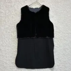 ファーベスト ロング丈 異素材切替 ブラック