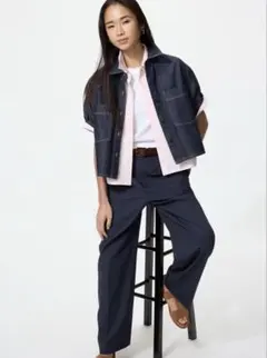 【即日発送】【美品】UNIQLO タックワイドパンツ　ストライプ