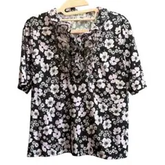 HANAE MORI 美品 エレガント 花柄フリルブラウス トップス Lのサムネイル