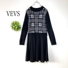 【VEVS 】チェック柄 長袖ワンピース チェック柄　セパレート風デザインのサムネイル