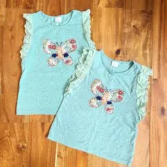 姉妹に♡2枚セット おそろい NEXT Tシャツ ノンスリーブ レース 刺繍