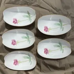香蘭社　ローズガーデン　ローズ柄　舟形　小鉢　小皿　5客セット