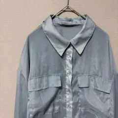 Gleeful シアーショート丈ブラウス(L)光沢グレー　ゆったりオーバーサイズのサムネイル