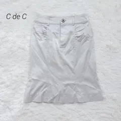 クードシャンス タイトスカート ひざ丈 裾フリル 上品 日本製 ライトグレー M