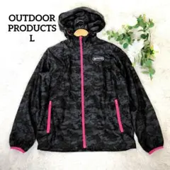 アウトドア レディース フード付ナイロンジャケット(L)黒 ジップアップ