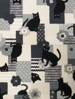 【匿名発送】《黒猫柄 グレー》和風 約50㎝×108㎝